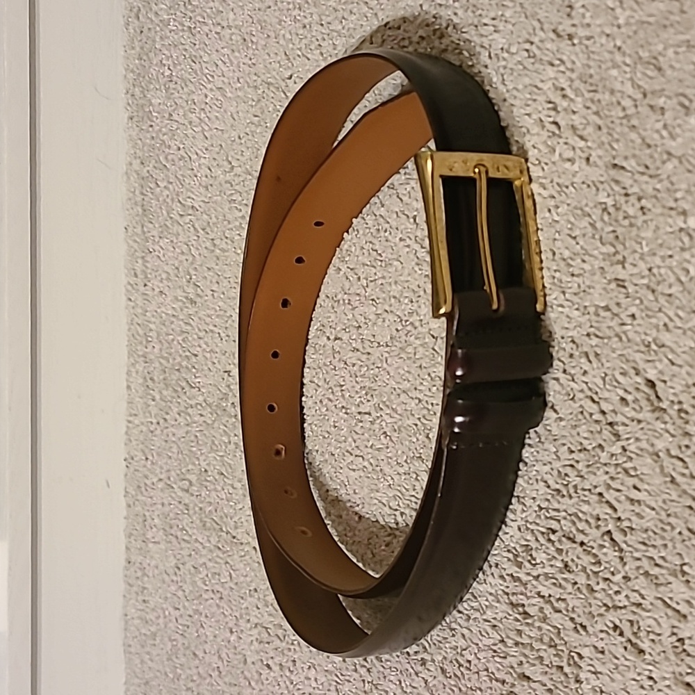 Allen Edmonds Fully Leather lined Brass Belt Buckle Size 40 Brown Belt